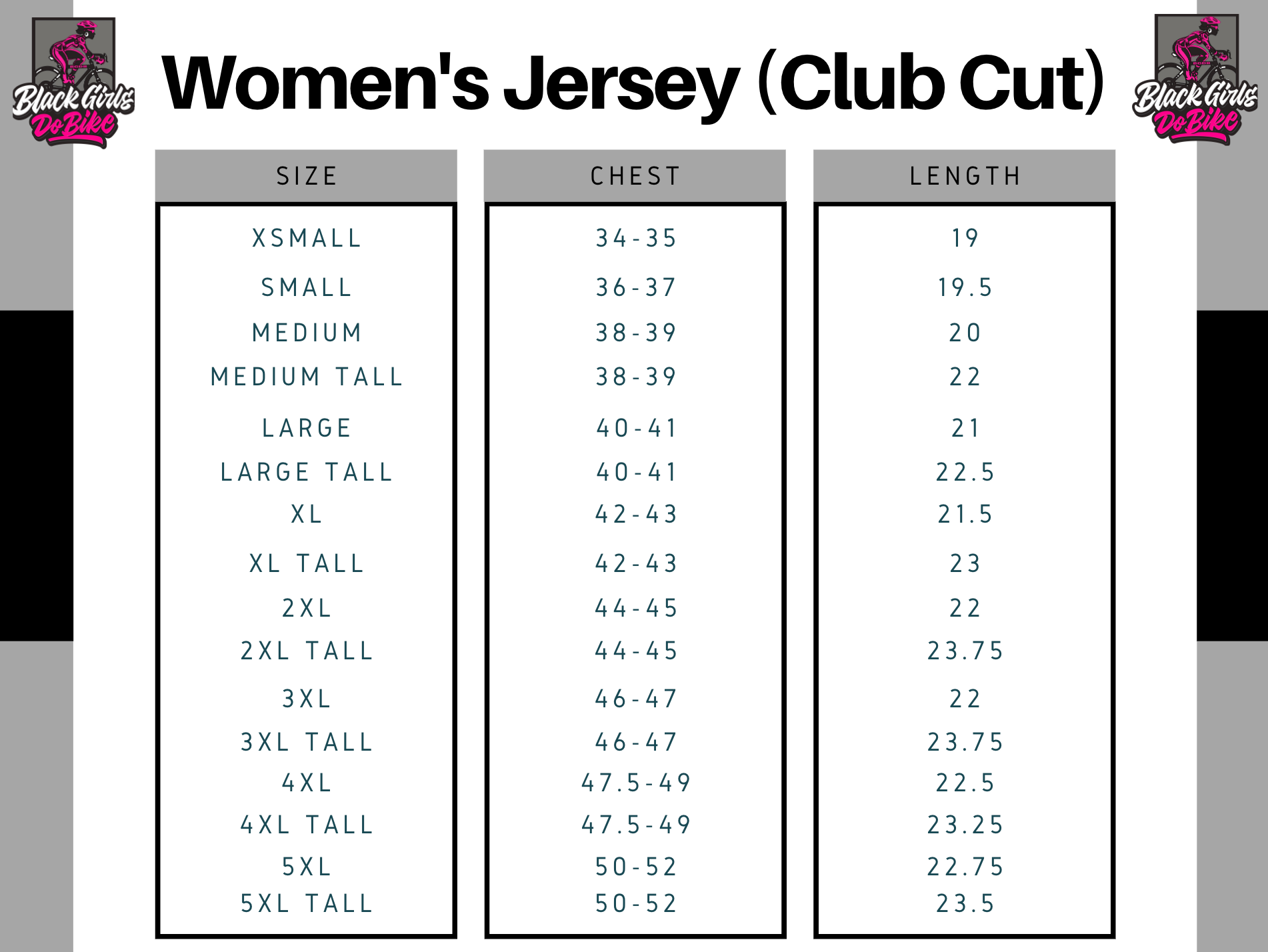 Ladies jersey size chart deals